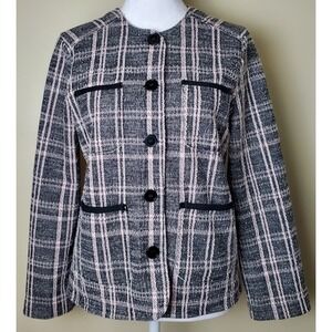 Me+Em Me And Em Tweed Plaid Boucle Jacket Black Pastel Pink Preppy Twee Academia